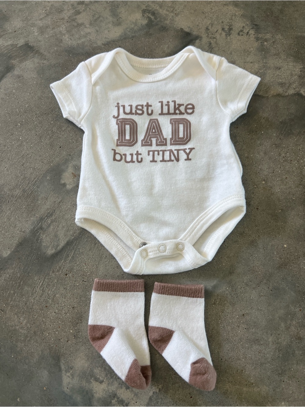Baby Essentials White Bodysuit & Brown-Accent Socks - "Just Like Dad But Tiny"